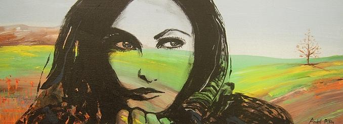 art portrait painting on canvas - woman face gazing