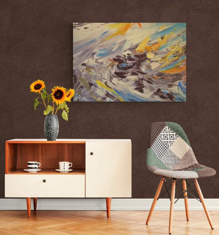 abstract painting on charcoal wall  interior
